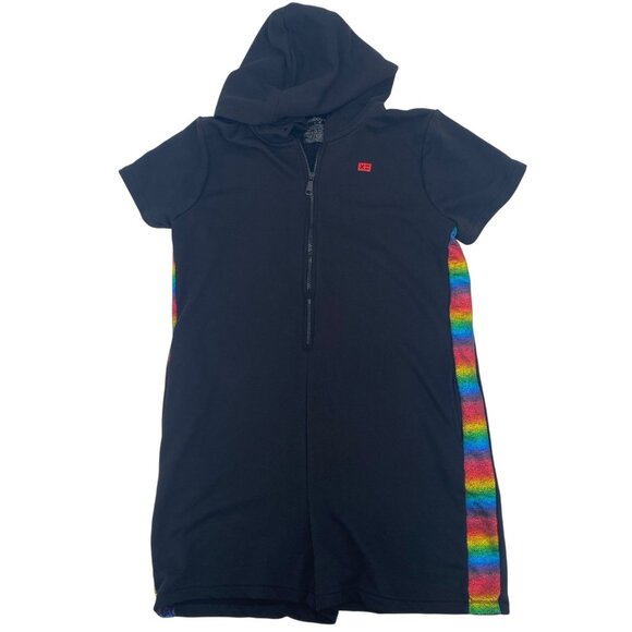 TomboyX Women's Size Large Metallic Rainbow Anytime Romper Pockets Hood Black - Picture 1 of 11